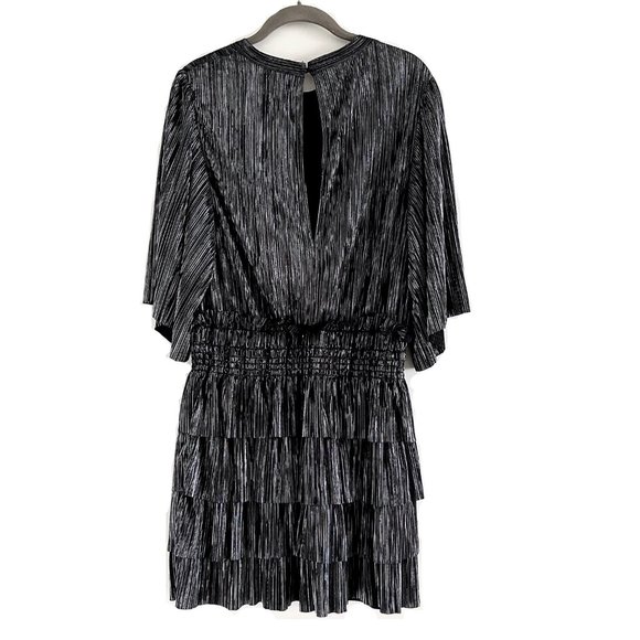 NWT IRO Paris Cuzco Tiered Metallic Plissé-Satin Mini Dress in Black/ Si… - Picture 8 of 11